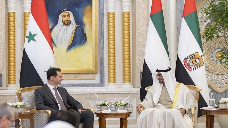 محمد بن زايد خلال لقائه بالأسد يؤكد على أهمية عودة سوريا لمحيطها العربي