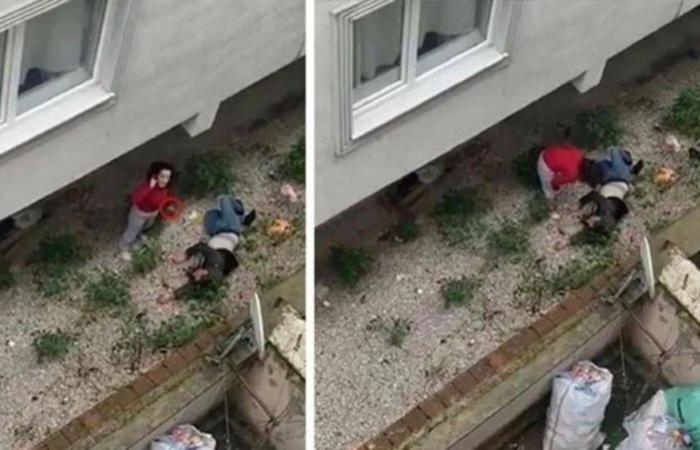 امرأة تركية ترمي زوجها من الطابق الثاني وتلاحقه بالسكين