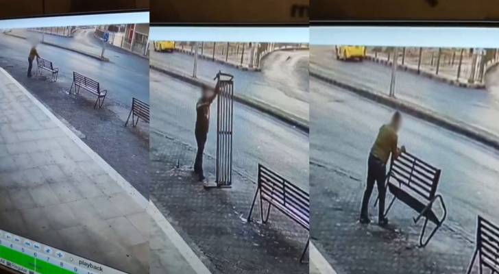 القبض على شخص خلع مقعد انتظار حافلات في جبل الحسين بعمان